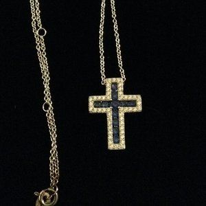 Diamonique Simulated Gemstone Cross Pendant w/Chain, Sterling - Sapphire
